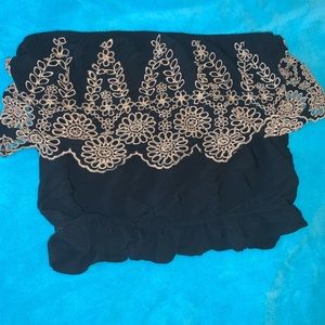 Black embroidered tube top